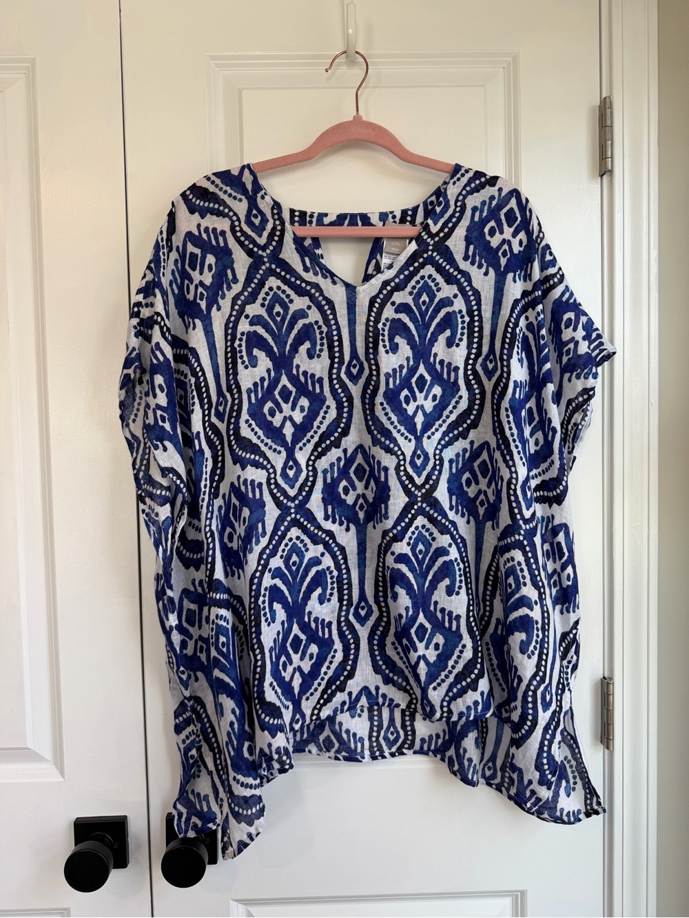 Chico’s Women’s Linen Ikat Print Poncho Top Blue Size L/XL